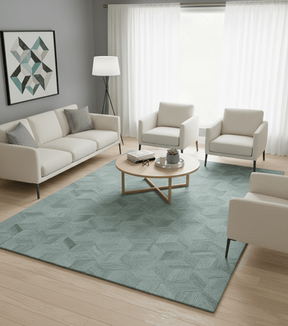 Custom Made Modern Geometrical Gray Hand Tufted Natural Wool Area Rug.