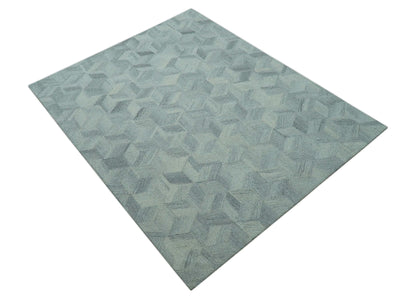 Custom Made Modern Geometrical Gray Hand Tufted Natural Wool Area Rug.