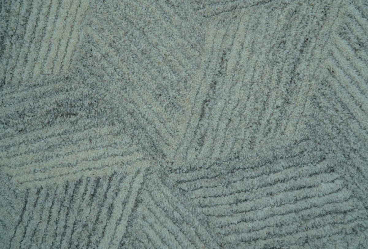 Custom Made Modern Geometrical Gray Hand Tufted Natural Wool Area Rug.
