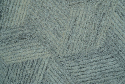 Custom Made Modern Geometrical Gray Hand Tufted Natural Wool Area Rug.