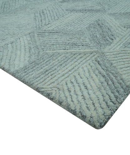 Custom Made Modern Geometrical Gray Hand Tufted Natural Wool Area Rug.