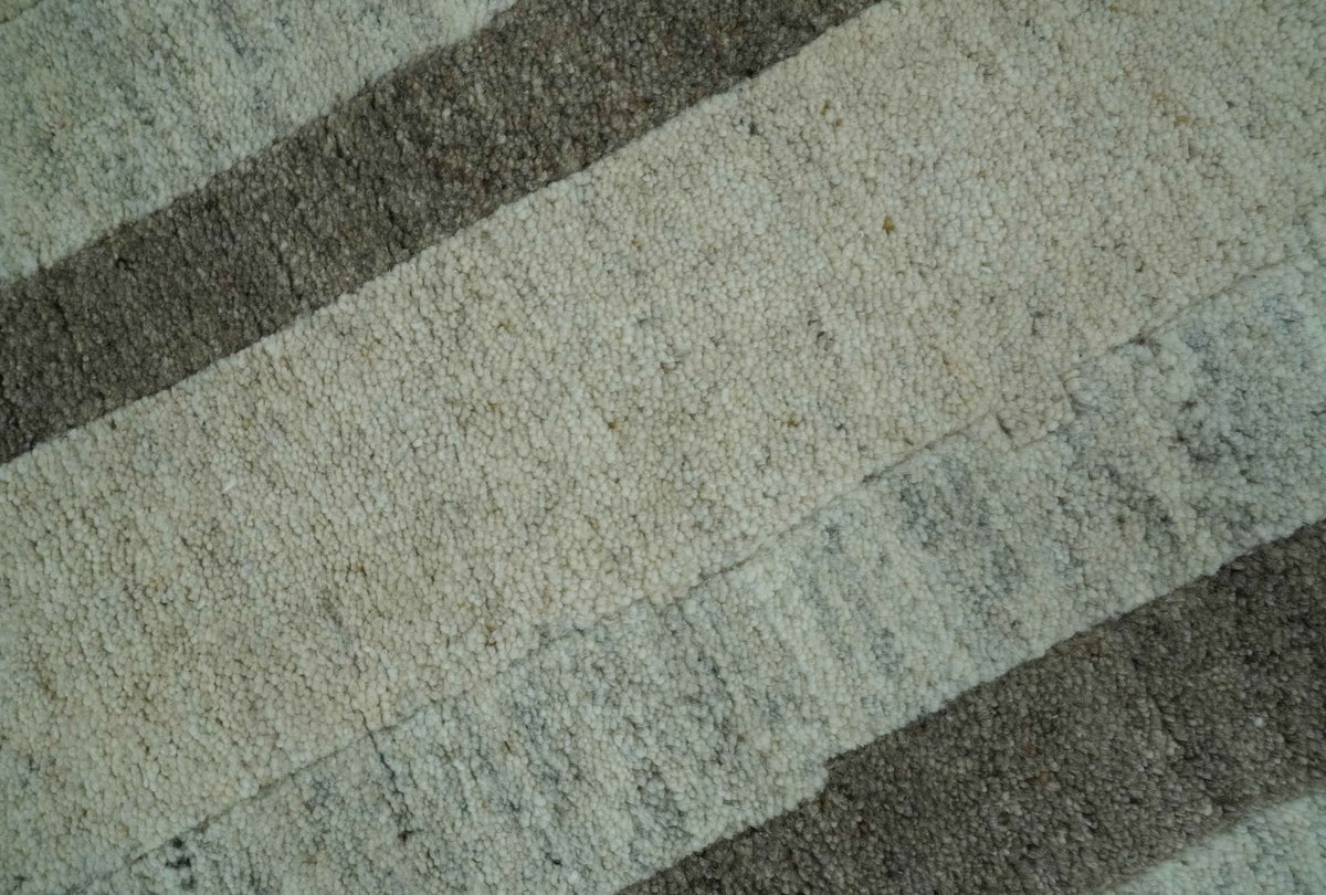 Custom Made Modern Geometrical Silver, Ivory and Charcoal Hand Knotted Wool area Rug.