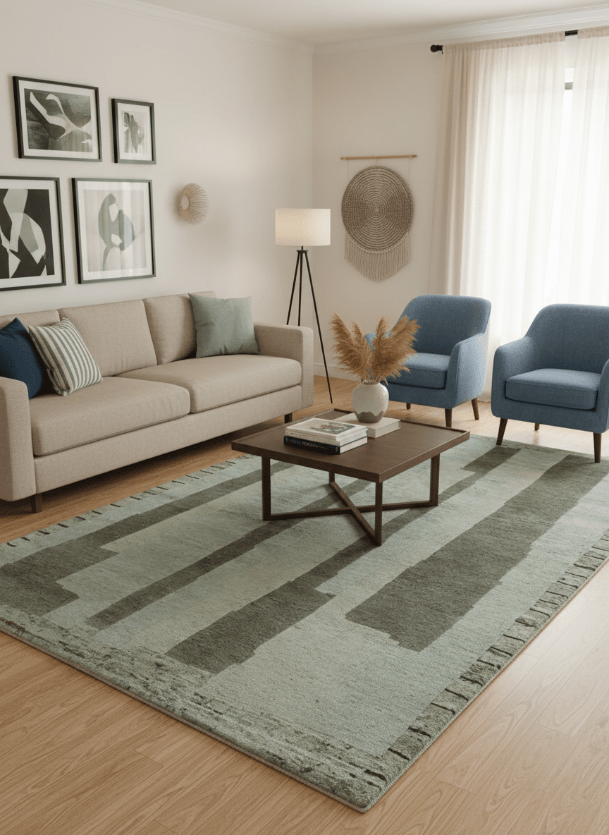 Custom Made Modern Geometrical Silver, Ivory and Charcoal Hand Knotted Wool area Rug.