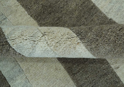 Custom Made Modern Geometrical Silver, Ivory and Charcoal Hand Knotted Wool area Rug.