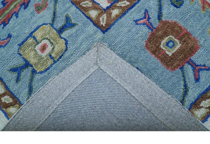 Custom Made Modern Oushak Ivory And Blue Hand Tufted Wool Area Rug.