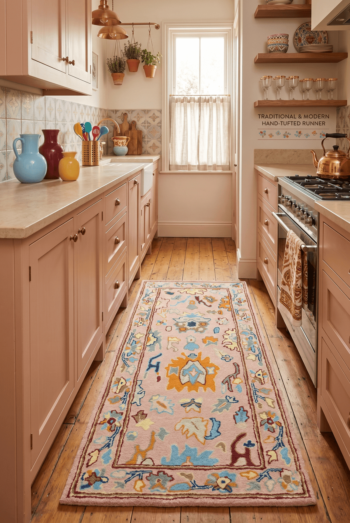 Custom Made Modern Oushak Peach And Rust Hand Tufted Runner Wool Rug.