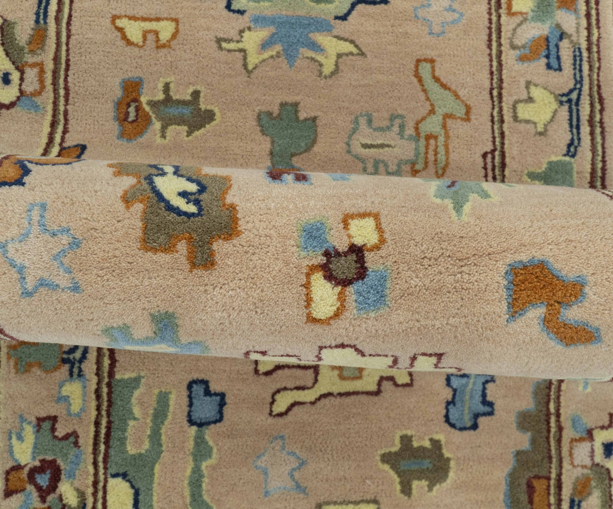 Custom Made Modern Oushak Peach And Rust Hand Tufted Runner Wool Rug.