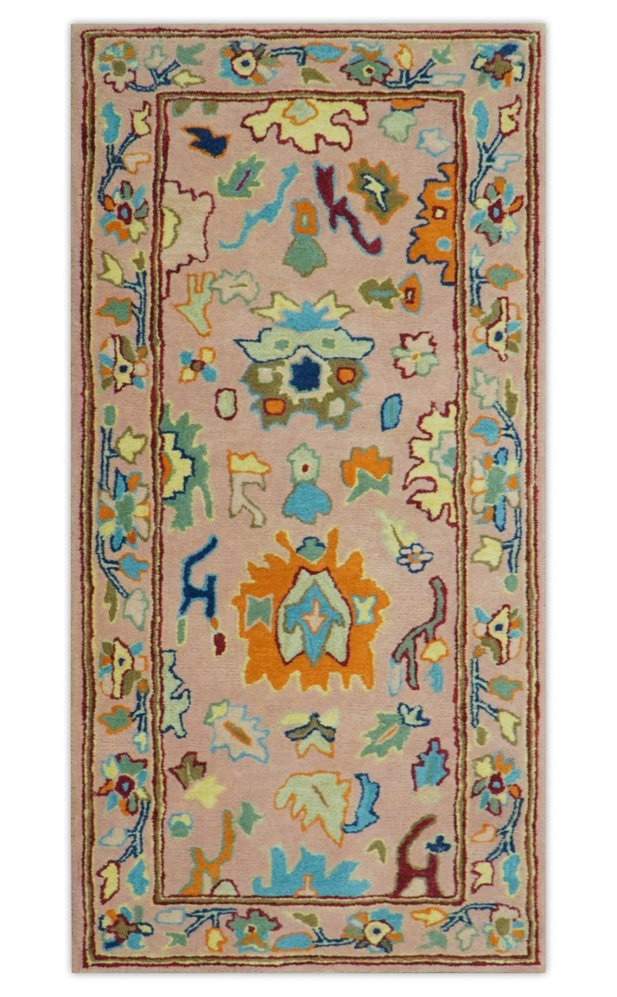 Custom Made Modern Oushak Peach And Rust Hand Tufted Runner Wool Rug.