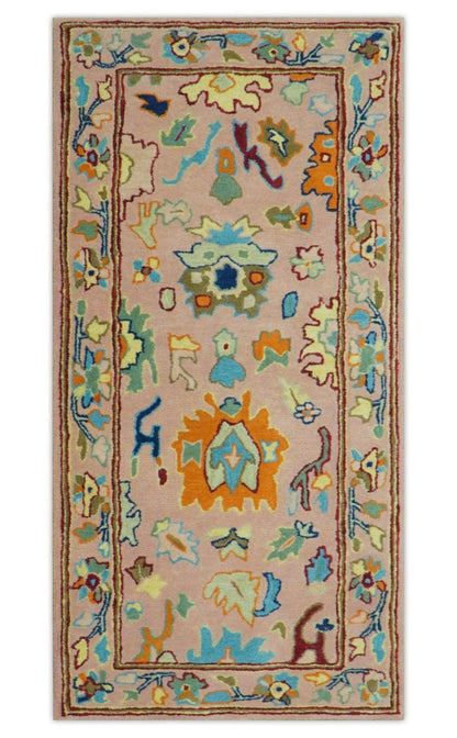 Custom Made Modern Oushak Peach And Rust Hand Tufted Runner Wool Rug.
