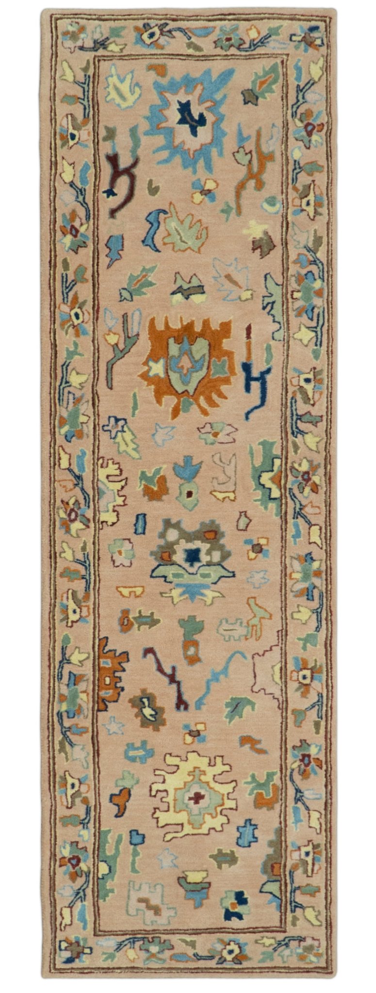 Custom Made Modern Oushak Peach And Rust Hand Tufted Runner Wool Rug.