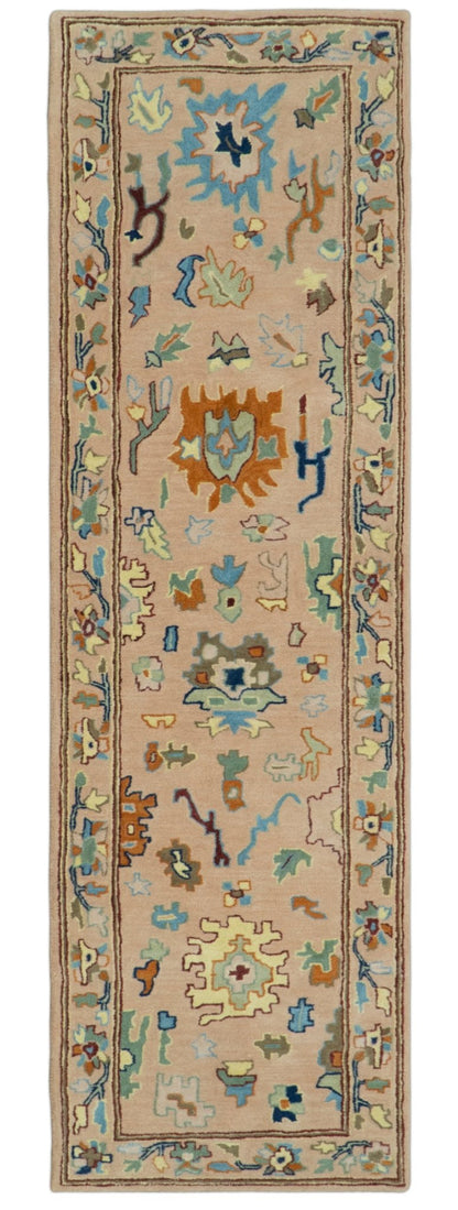 Custom Made Modern Oushak Peach And Rust Hand Tufted Runner Wool Rug.