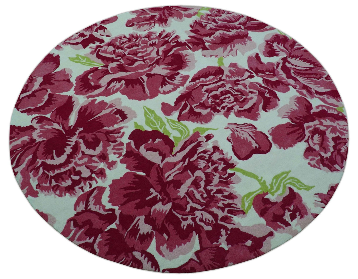 Custom Made Modern Pink Floral Hand Tufted Wool Rug.