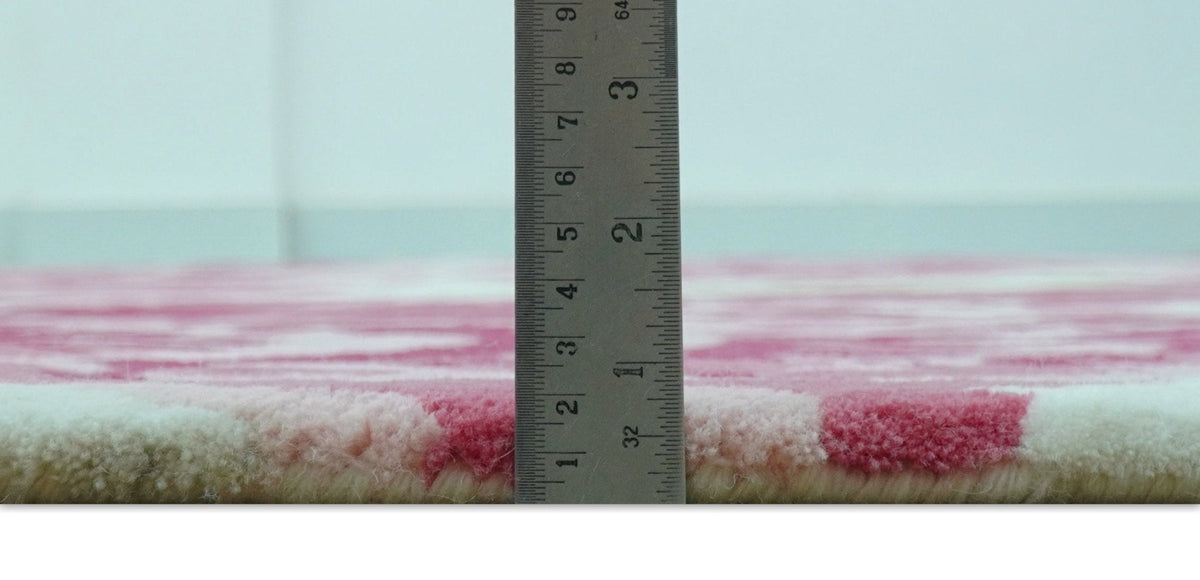 Custom Made Modern Pink Floral Hand Tufted Wool Rug.