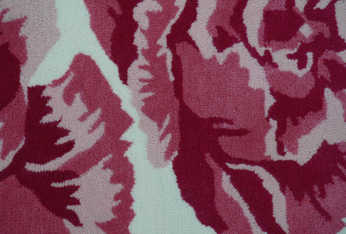 Custom Made Modern Pink Floral Hand Tufted Wool Rug.