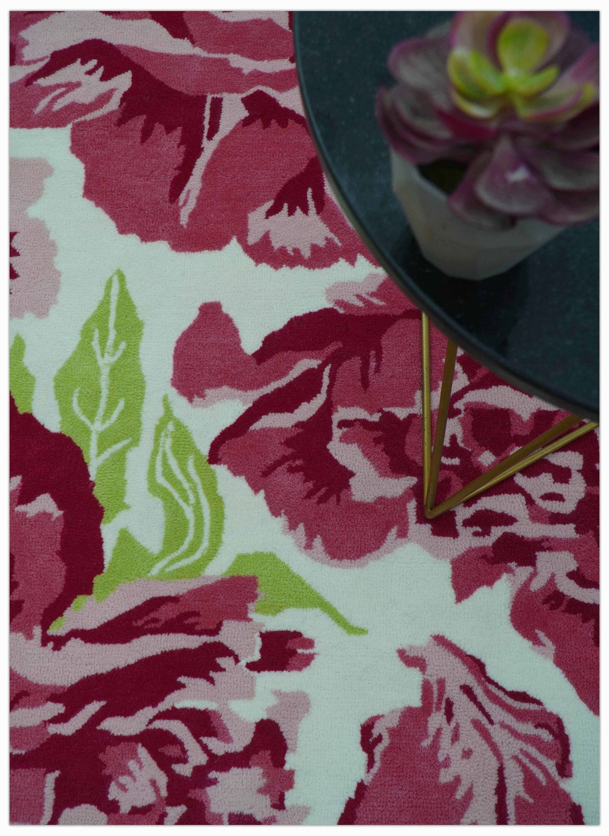 Custom Made Modern Pink Floral Hand Tufted Wool Rug.