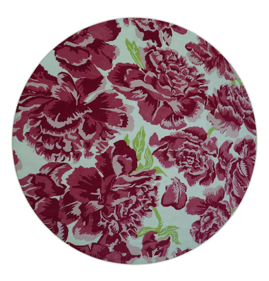 Custom Made Modern Pink Floral Hand Tufted Wool Rug.