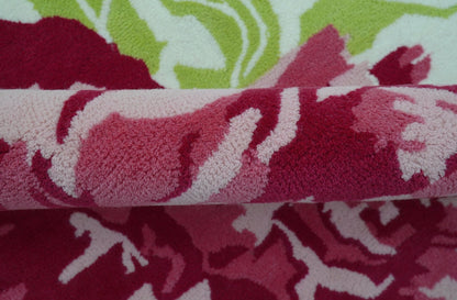 Custom Made Modern Pink Floral Hand Tufted Wool Rug.