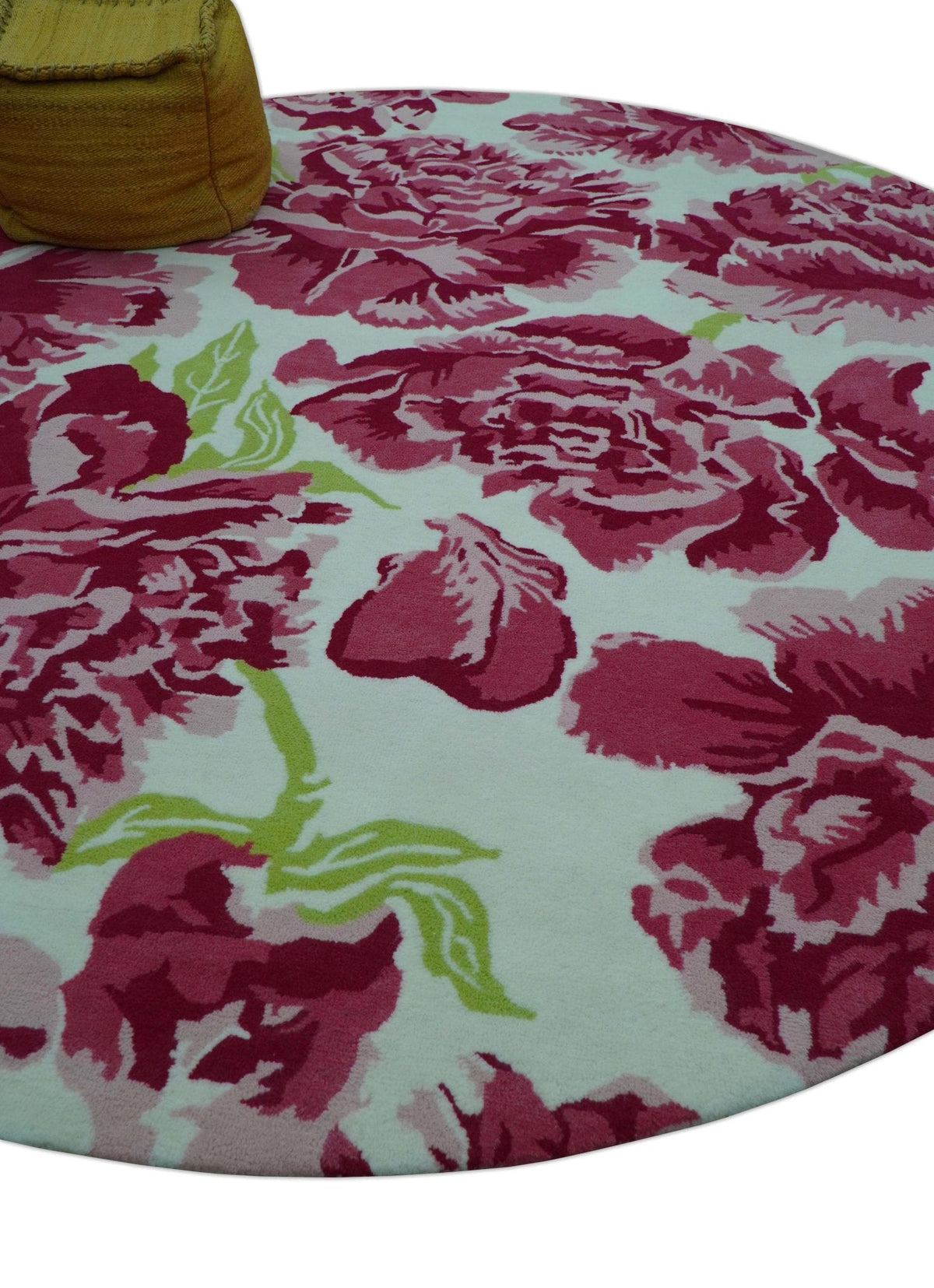 Custom Made Modern Pink Floral Hand Tufted Wool Rug.