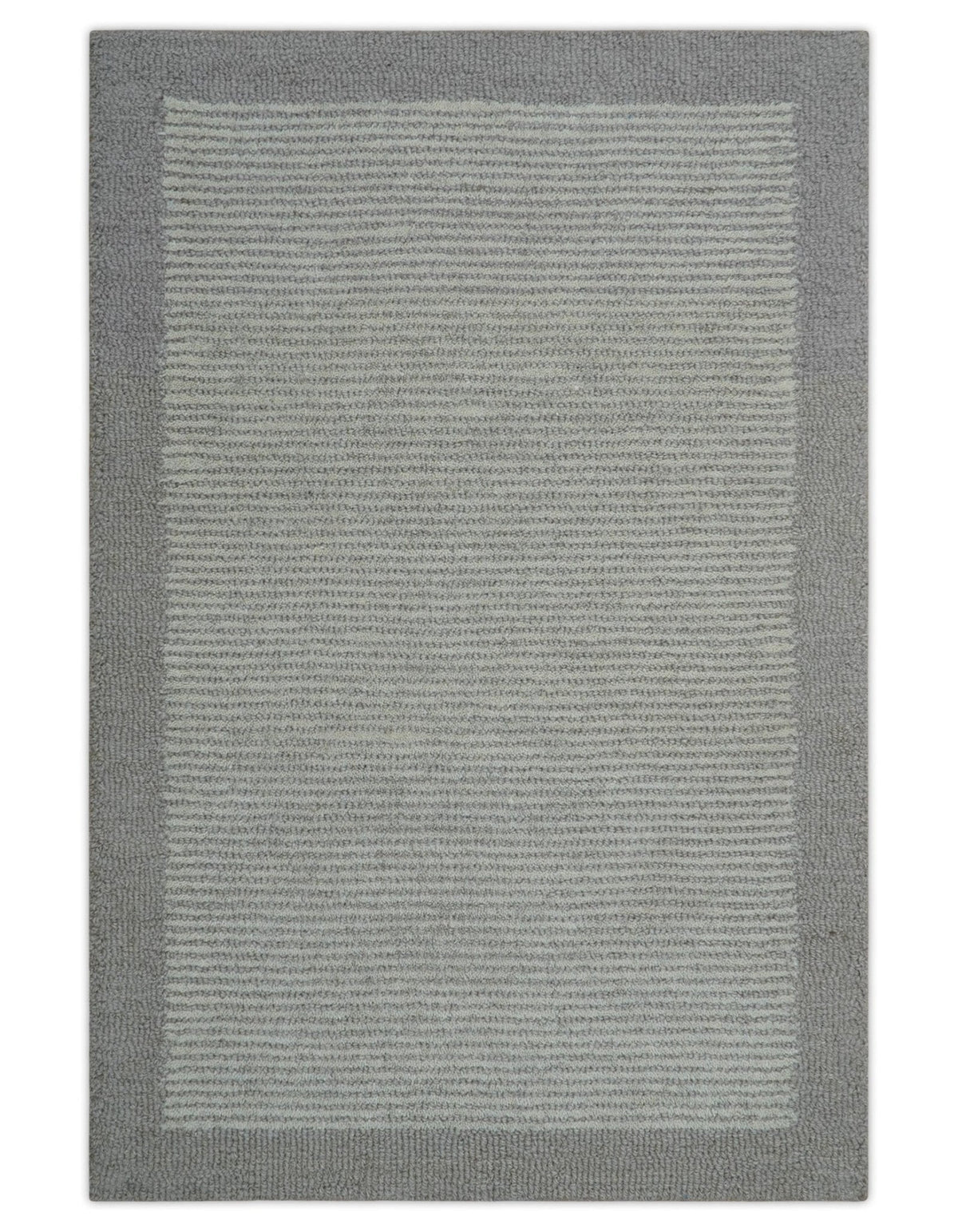 Custom Made Modern Solid Design Gray Hand Tufted Wool Rug.