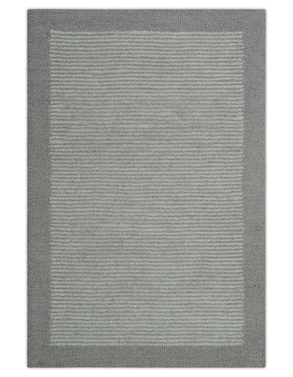 Custom Made Modern Solid Design Gray Hand Tufted Wool Rug.