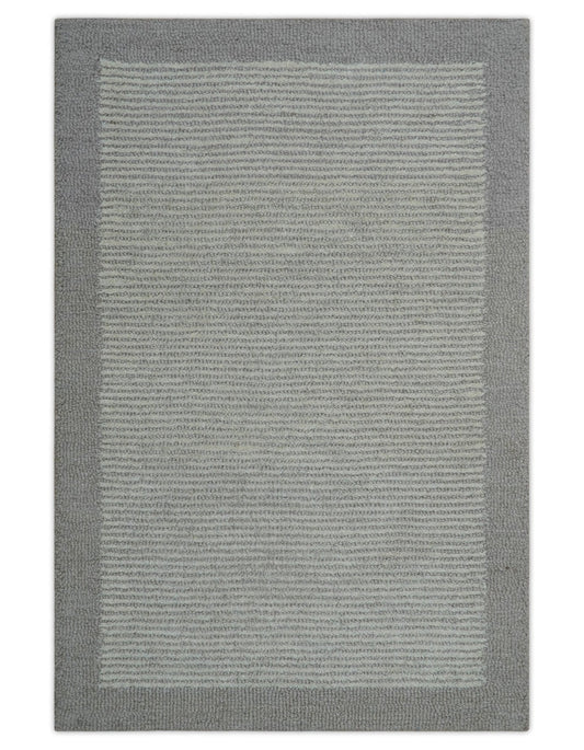 Custom Made Modern Solid Design Gray Hand Tufted Wool Rug.