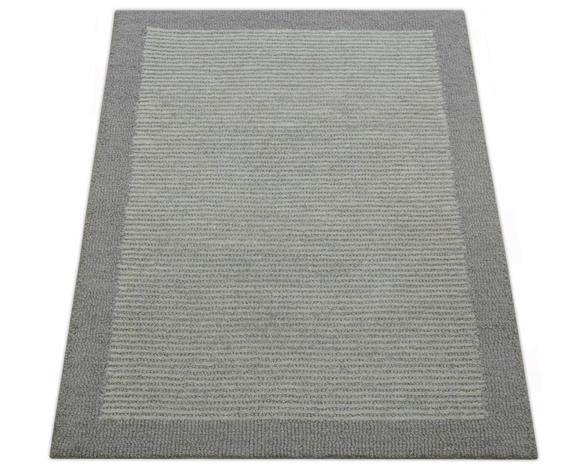 Custom Made Modern Solid Design Gray Hand Tufted Wool Rug.