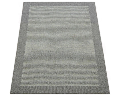 Custom Made Modern Solid Design Gray Hand Tufted Wool Rug.