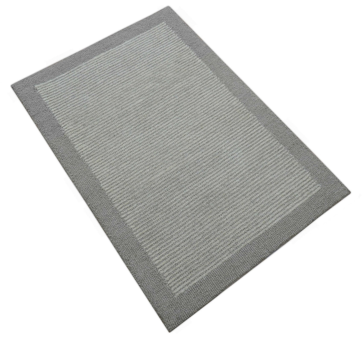 Custom Made Modern Solid Design Gray Hand Tufted Wool Rug.
