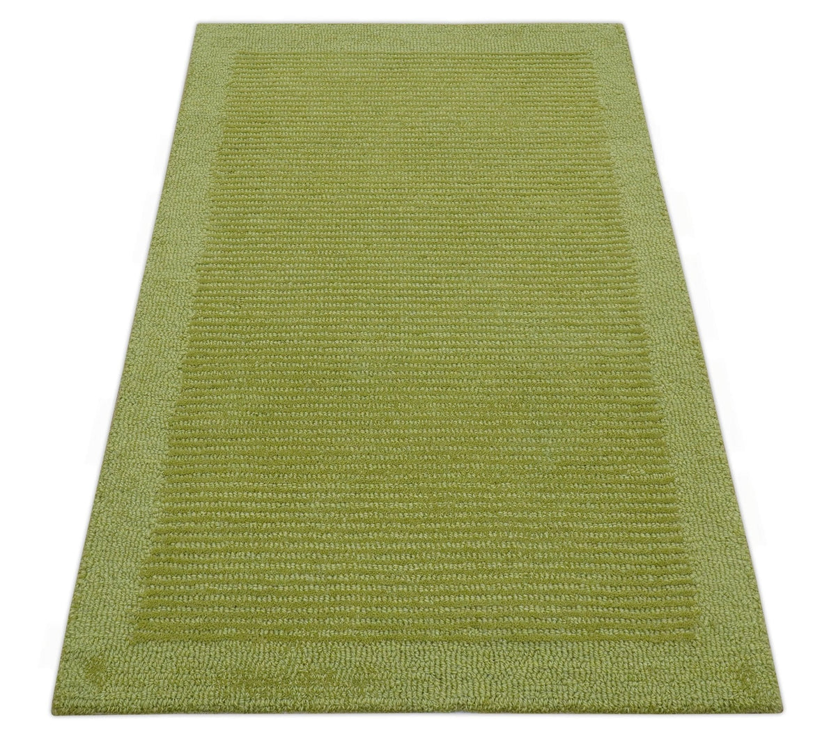 Custom Made Modern Solid Design Green Hand Tufted Wool Rug.