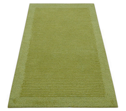 Custom Made Modern Solid Design Green Hand Tufted Wool Rug.