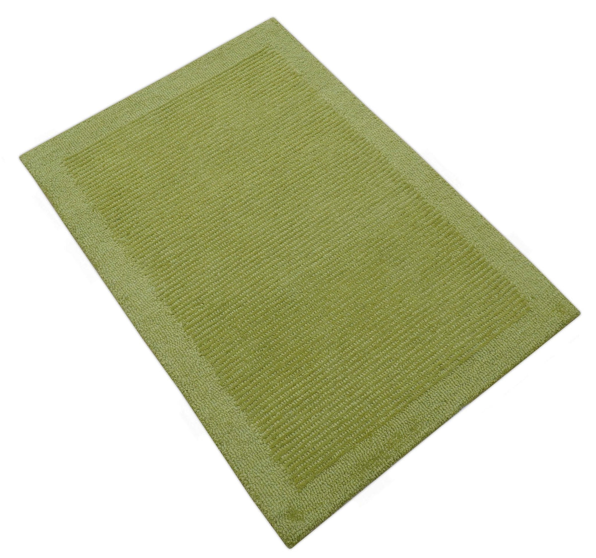 Custom Made Modern Solid Design Green Hand Tufted Wool Rug.
