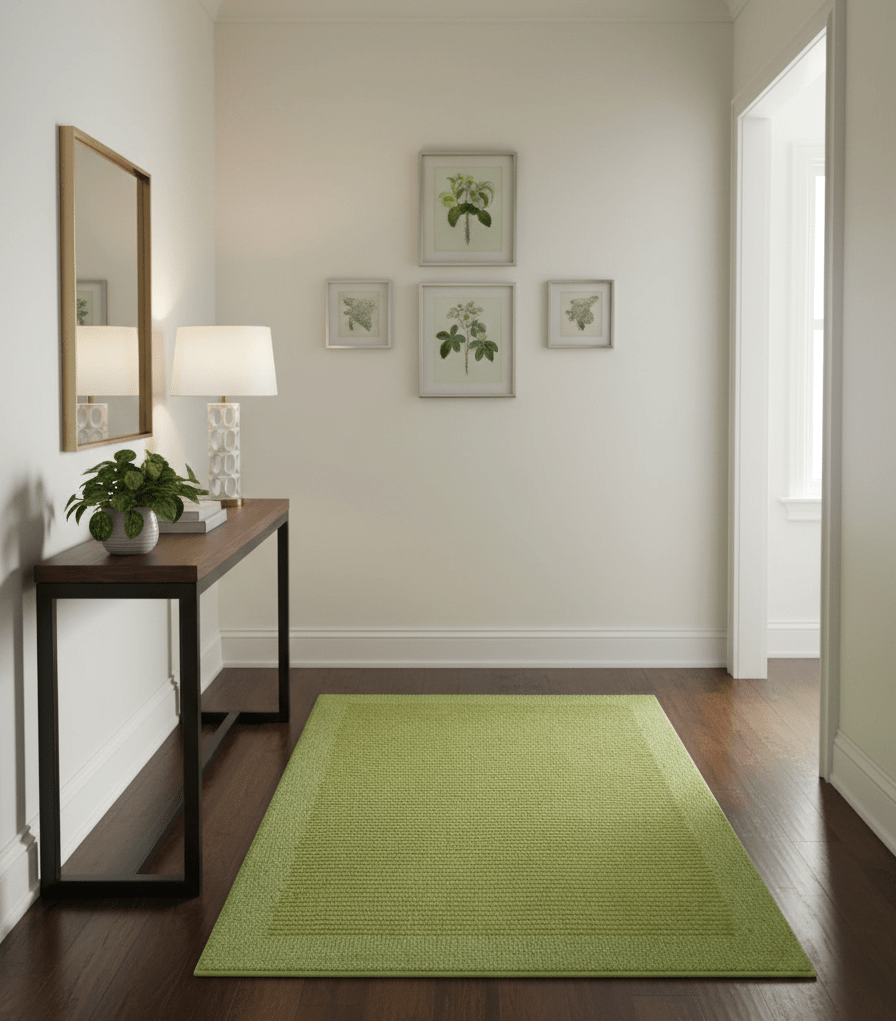 Custom Made Modern Solid Design Green Hand Tufted Wool Rug.