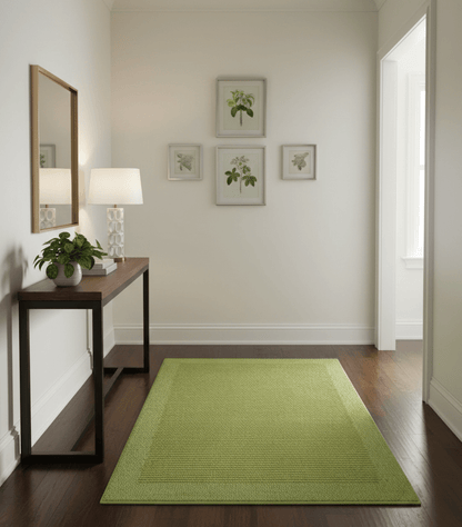 Custom Made Modern Solid Design Green Hand Tufted Wool Rug.