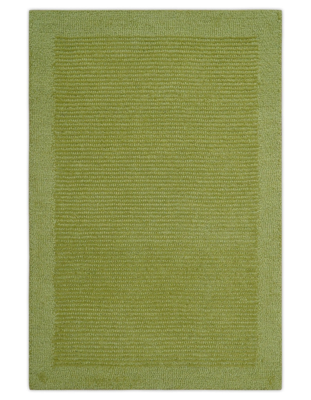 Custom Made Modern Solid Design Green Hand Tufted Wool Rug.