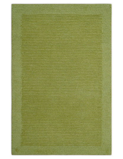 Custom Made Modern Solid Design Green Hand Tufted Wool Rug.