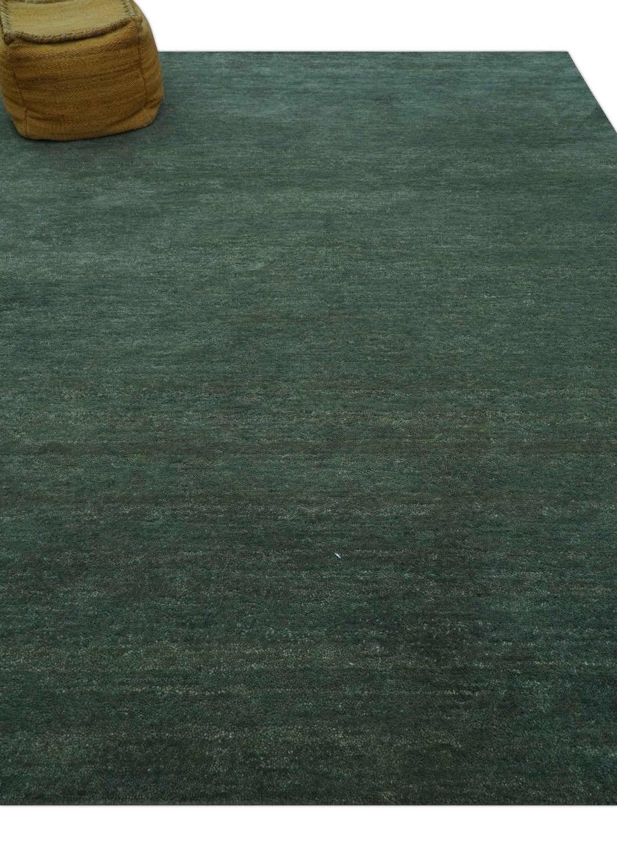 Custom Made Modern Solid Green Hand Tufted Wool Area Rug.