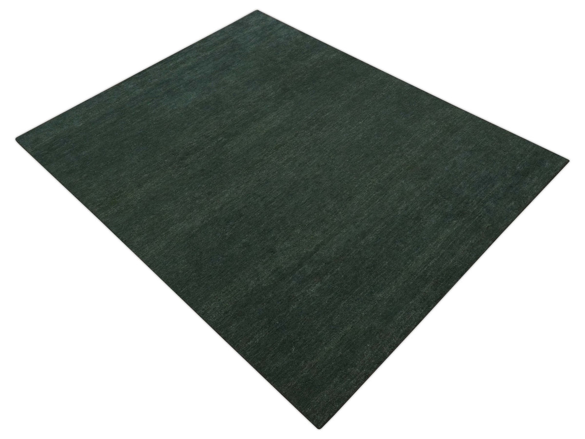 Custom Made Modern Solid Green Hand Tufted Wool Area Rug.