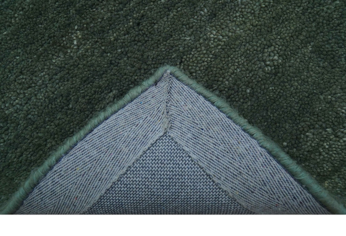 Custom Made Modern Solid Green Hand Tufted Wool Area Rug.