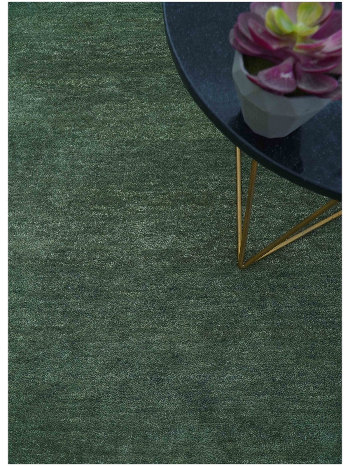 Custom Made Modern Solid Green Hand Tufted Wool Area Rug.