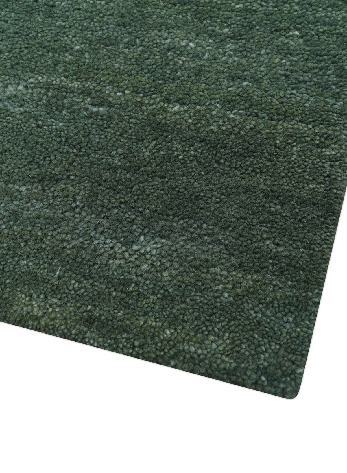 Custom Made Modern Solid Green Hand Tufted Wool Area Rug.
