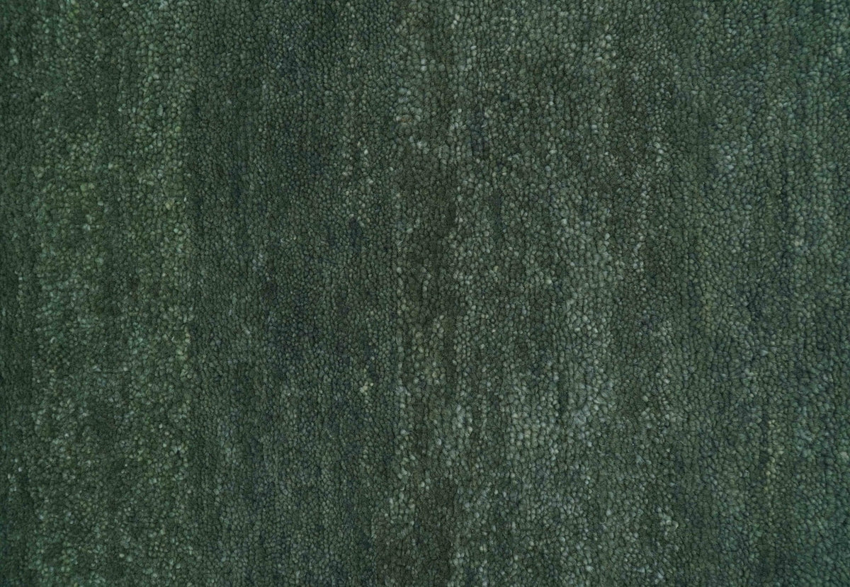 Custom Made Modern Solid Green Hand Tufted Wool Area Rug.