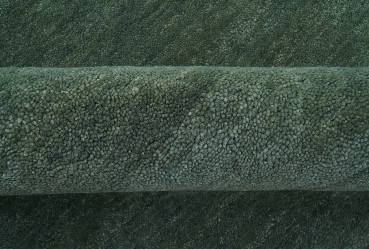 Custom Made Modern Solid Green Hand Tufted Wool Area Rug.
