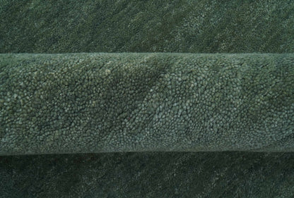 Custom Made Modern Solid Green Hand Tufted Wool Area Rug.