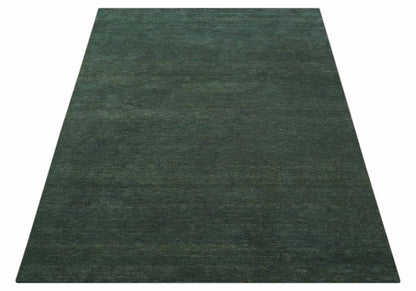 Custom Made Modern Solid Green Hand Tufted Wool Area Rug.