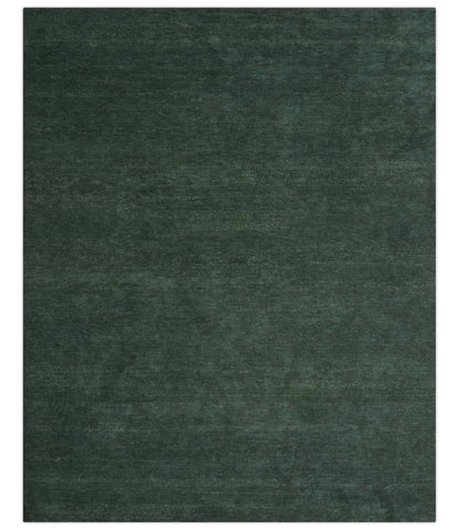 Custom Made Modern Solid Green Hand Tufted Wool Area Rug.