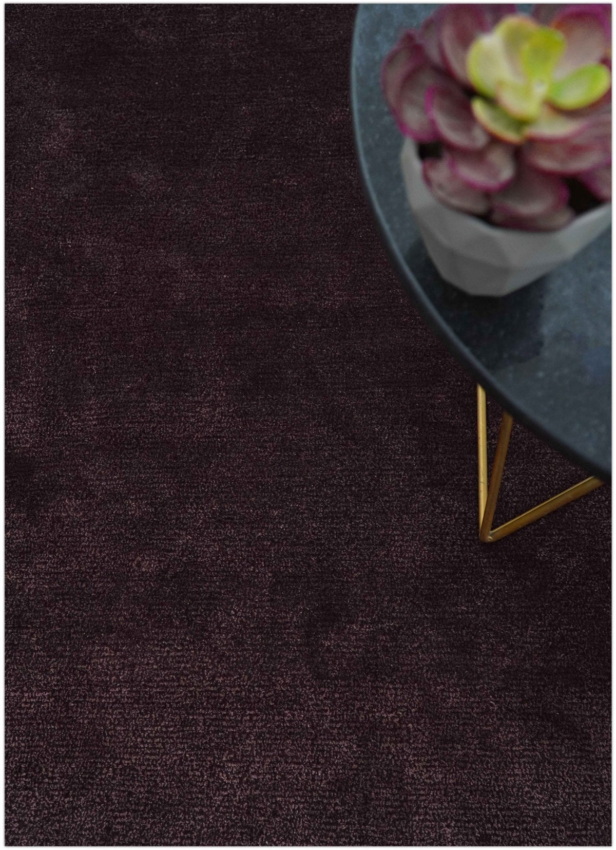Custom Made Modern Solid Maroon And Gray Hand Knotted Wool And Art Silk Rug.