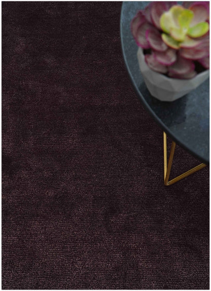 Custom Made Modern Solid Maroon And Gray Hand Knotted Wool And Art Silk Rug.