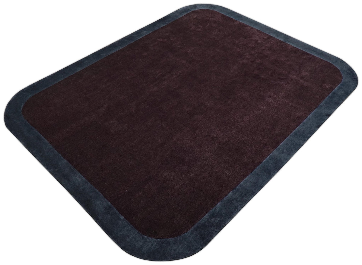 Custom Made Modern Solid Maroon And Gray Hand Knotted Wool And Art Silk Rug.