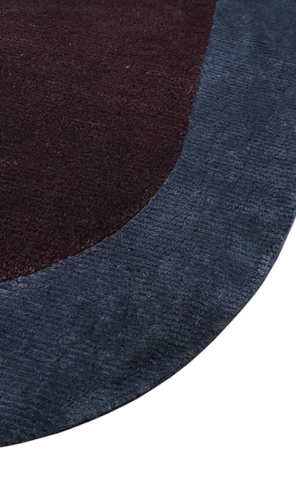 Custom Made Modern Solid Maroon And Gray Hand Knotted Wool And Art Silk Rug.