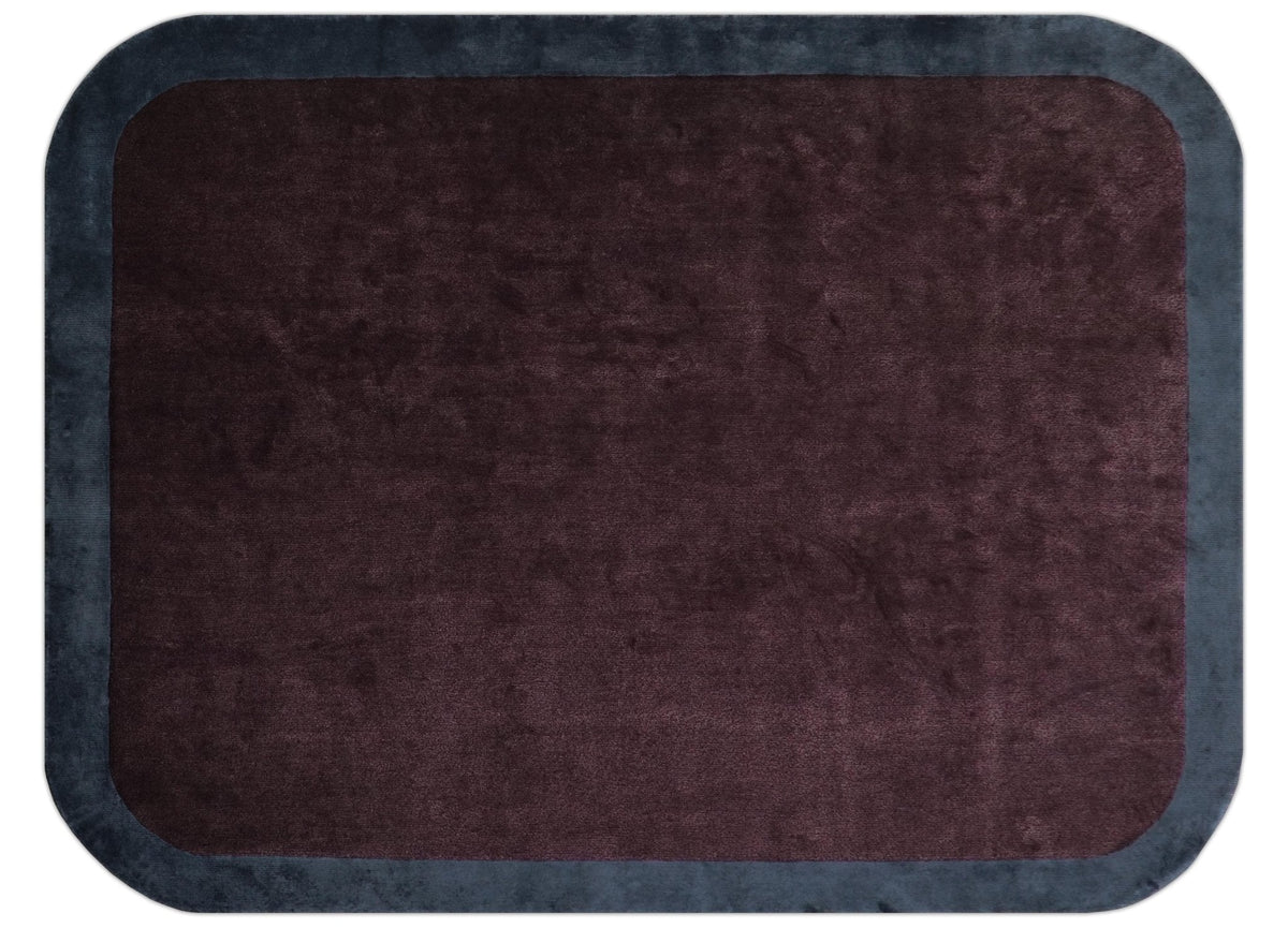 Custom Made Modern Solid Maroon And Gray Hand Knotted Wool And Art Silk Rug.